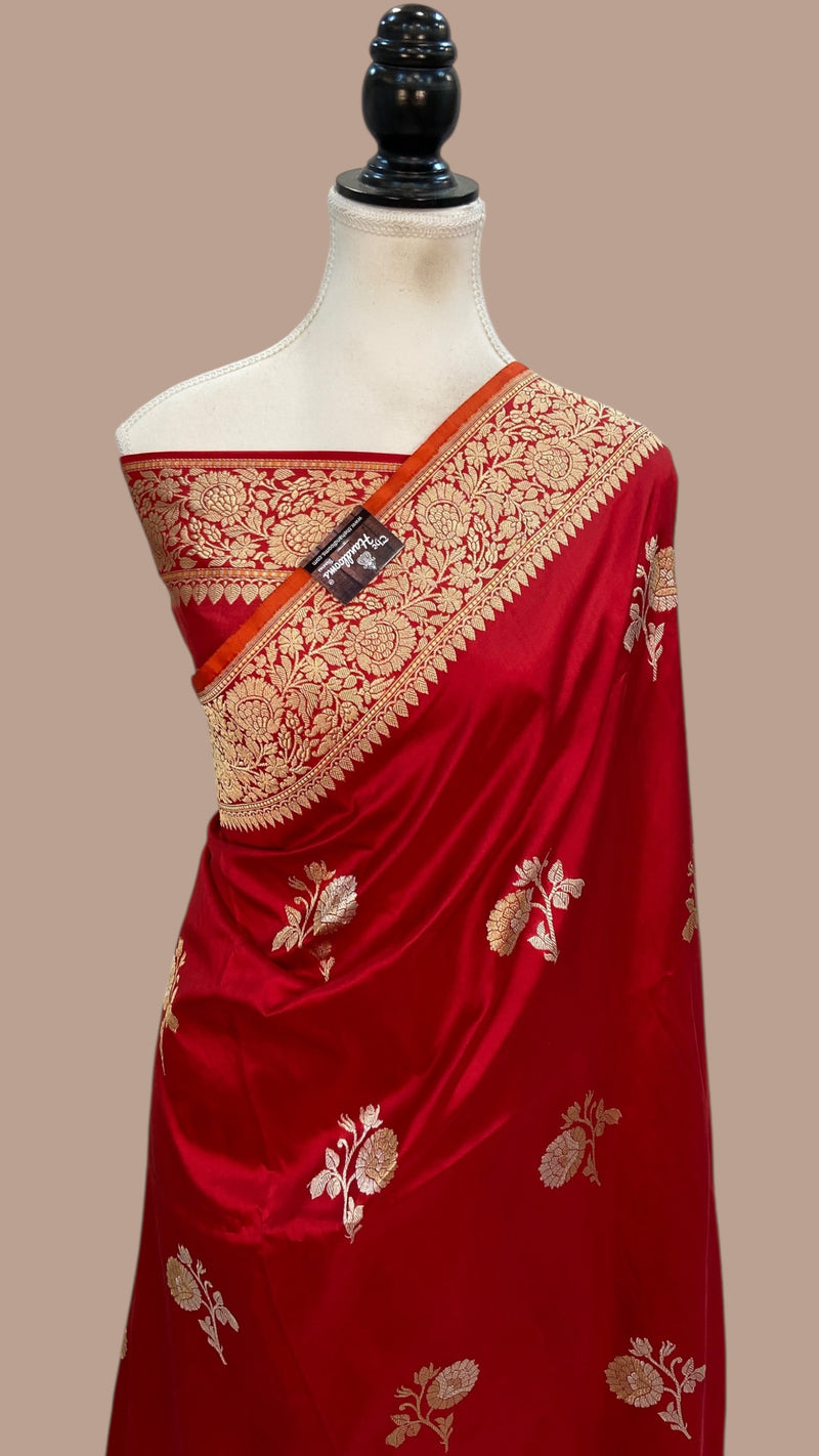 Pure Katan Silk Banarasi Handloom Saree - All Over Kadua Motifs With Meenakari - The Handlooms