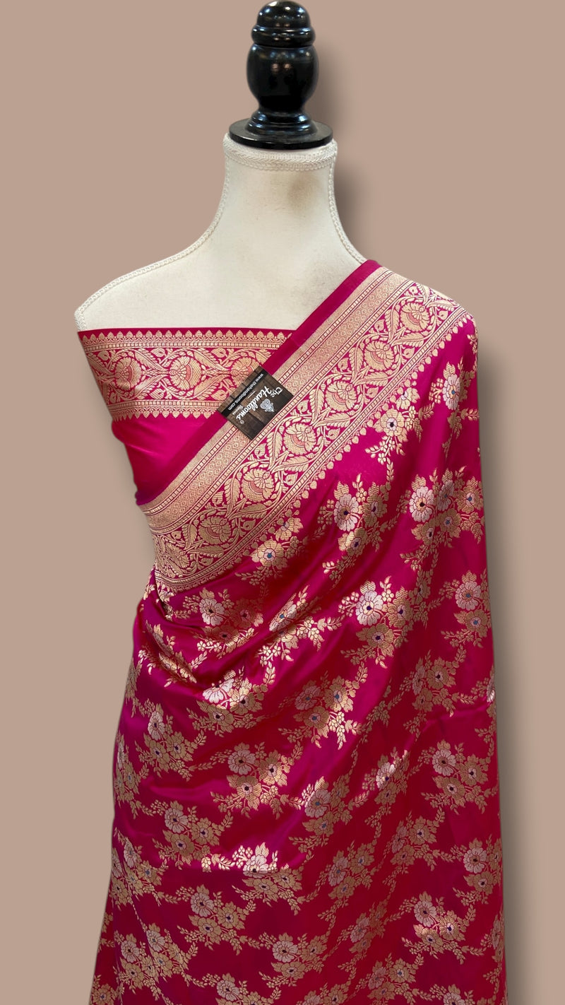 Pure Katan Silk Banarasi Handloom Saree - All over Jaal Work With Meenakari - The Handlooms