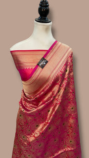 Regal Pure Katan Silk Banarasi Saree – Handwoven Tanchui Brocade with Meenakari Work - The Handlooms