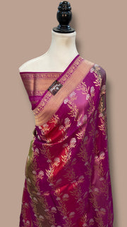 Multicolor Pure Katan Silk Banarasi Handloom Saree - All over Jaal Work With Rangkart - The Handlooms
