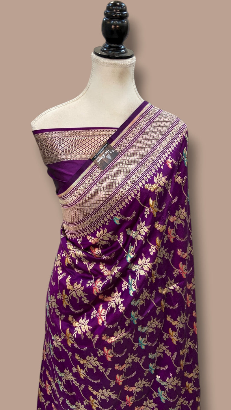 Pure Katan Silk Banarasi Handloom Saree - All over Jaal Work With Meenakari - The Handlooms