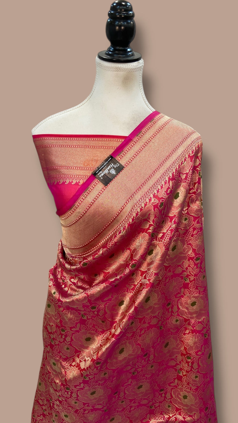 Regal Pure Katan Silk Banarasi Saree – Handwoven Tanchui Brocade with Meenakari Work - The Handlooms