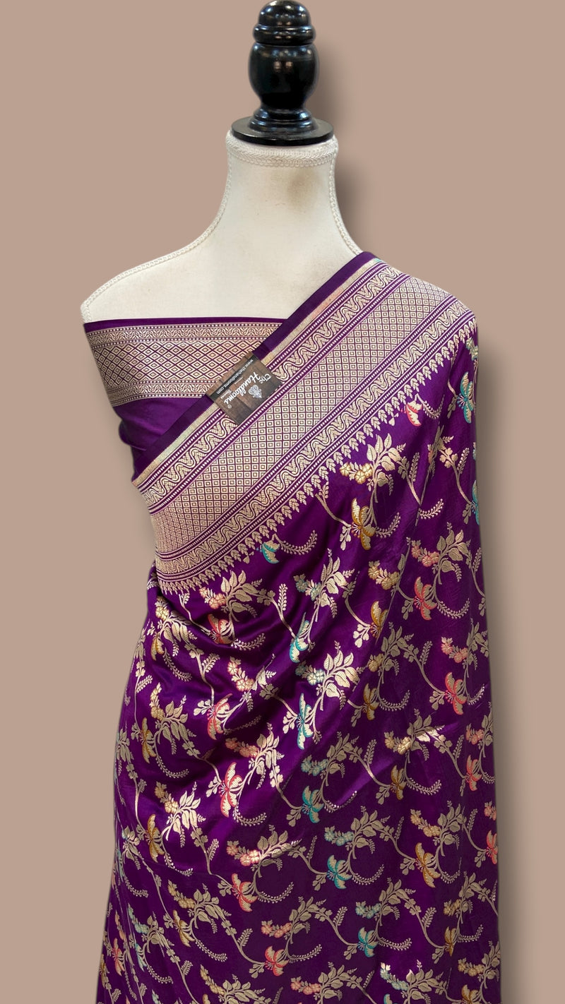 Pure Katan Silk Banarasi Handloom Saree - All over Jaal Work With Meenakari - The Handlooms