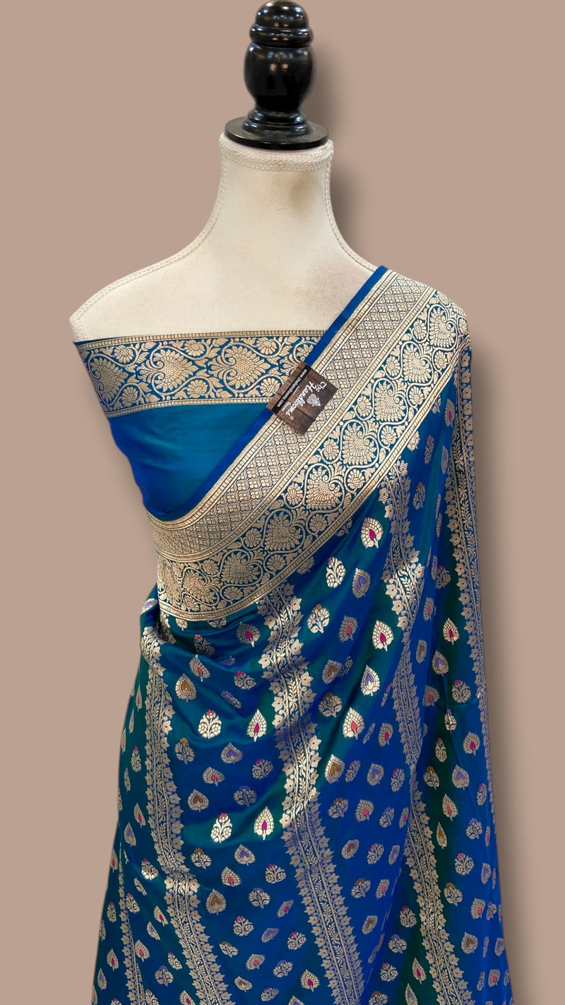 Pure Katan Silk Banarasi Handloom Saree - All over Jaal Work With Meenakari - The Handlooms