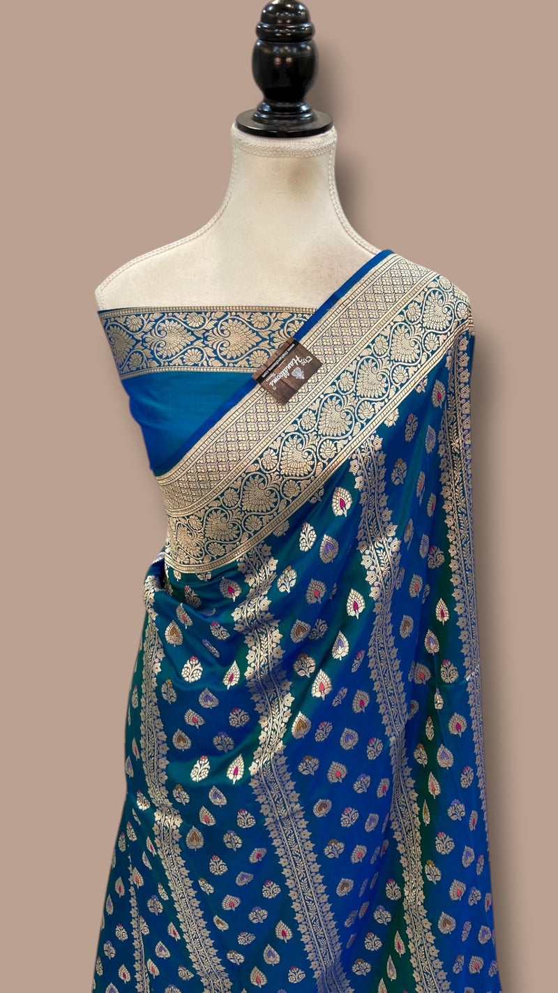 Pure Katan Silk Banarasi Handloom Saree - All over Jaal Work With Meenakari - The Handlooms