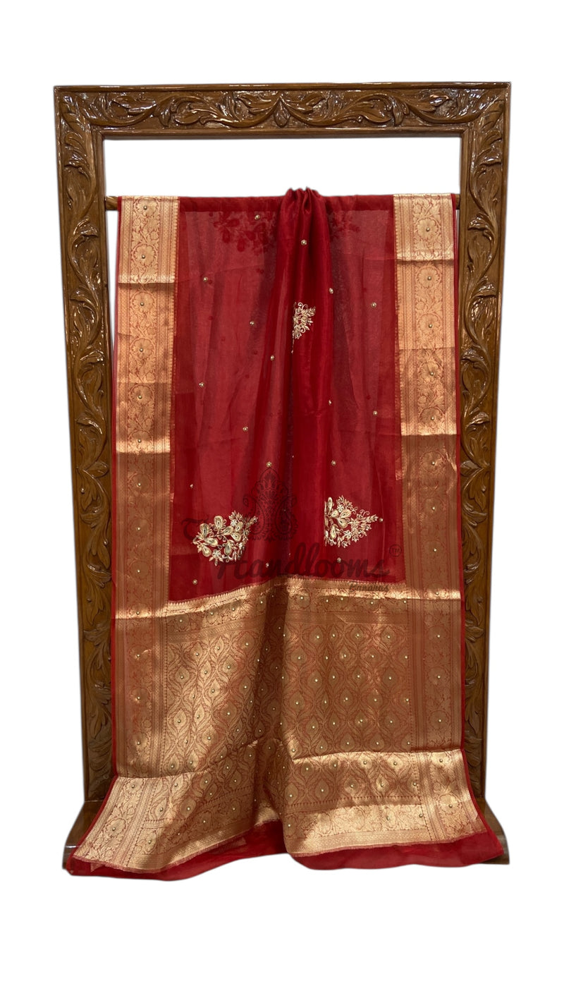 Pure Kora Tissue Handloom Banarasi Saree - Handwork