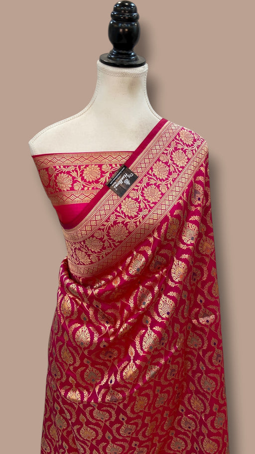 Pure Katan Silk Banarasi Handloom Saree - All over Jaal Work With Meenakari - The Handlooms