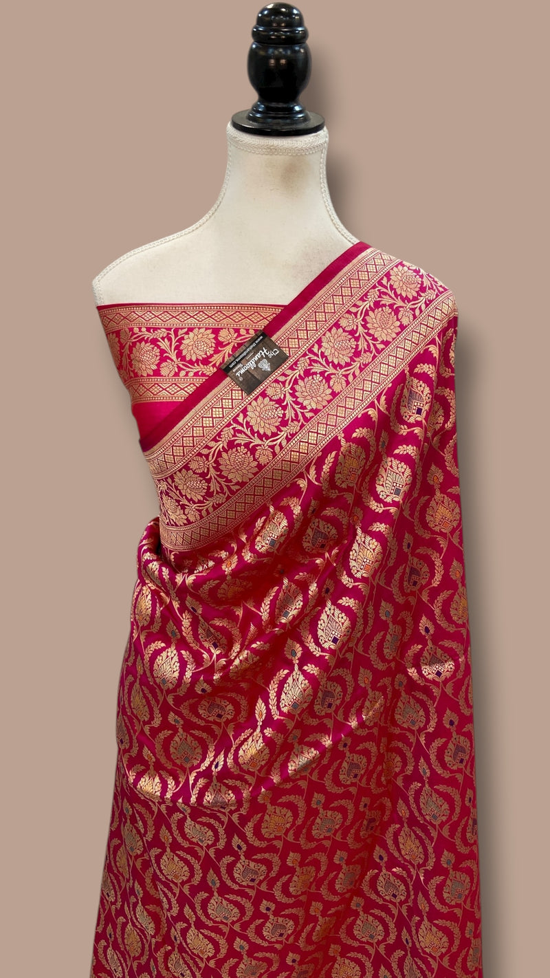 Pure Katan Silk Banarasi Handloom Saree - All over Jaal Work With Meenakari - The Handlooms