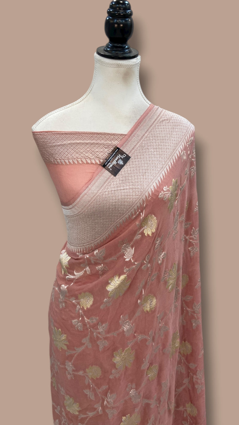 Khaddi Georgette Handloom Banarasi Saree - All Over Sona Roopa Jaal Work