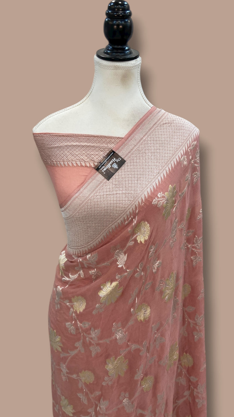 Khaddi Georgette Handloom Banarasi Saree - All Over Sona Roopa Jaal Work