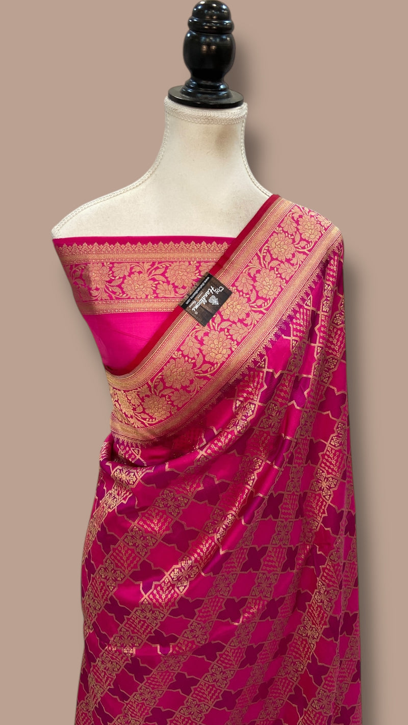 Multicolor Pure Katan Silk Banarasi Handloom Saree - All over Jaal Work With Rangkart - The Handlooms