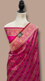 Multicolor Pure Katan Silk Banarasi Handloom Saree - All over Jaal Work With Rangkart - The Handlooms