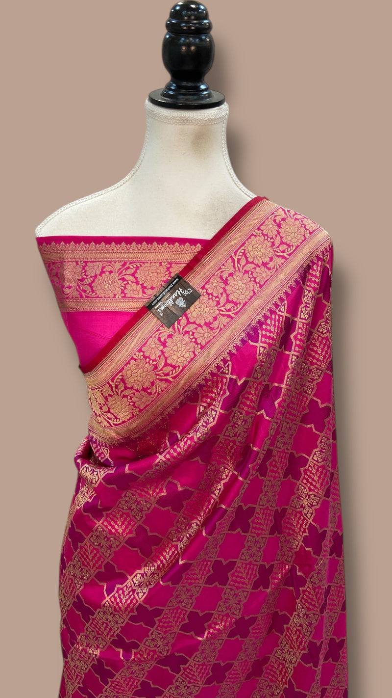 Multicolor Pure Katan Silk Banarasi Handloom Saree - All over Jaal Work With Rangkart - The Handlooms