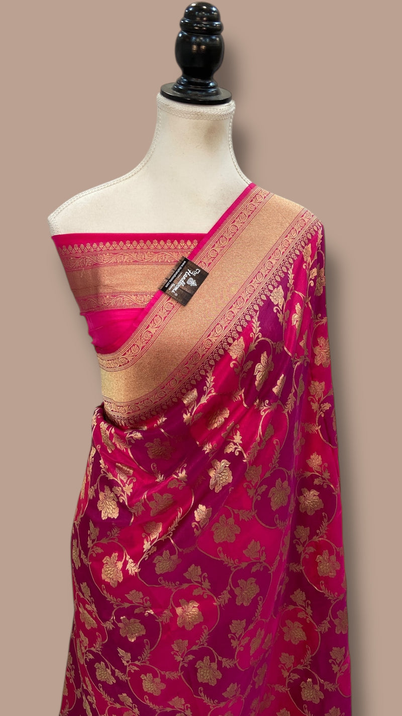 Multicolor Pure Katan Silk Banarasi Handloom Saree - All over Jaal Work With Rangkart