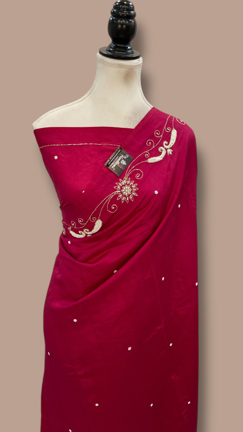 Pure Moonga Georgette Handloom Banarasi Saree With Handwork - The Handlooms