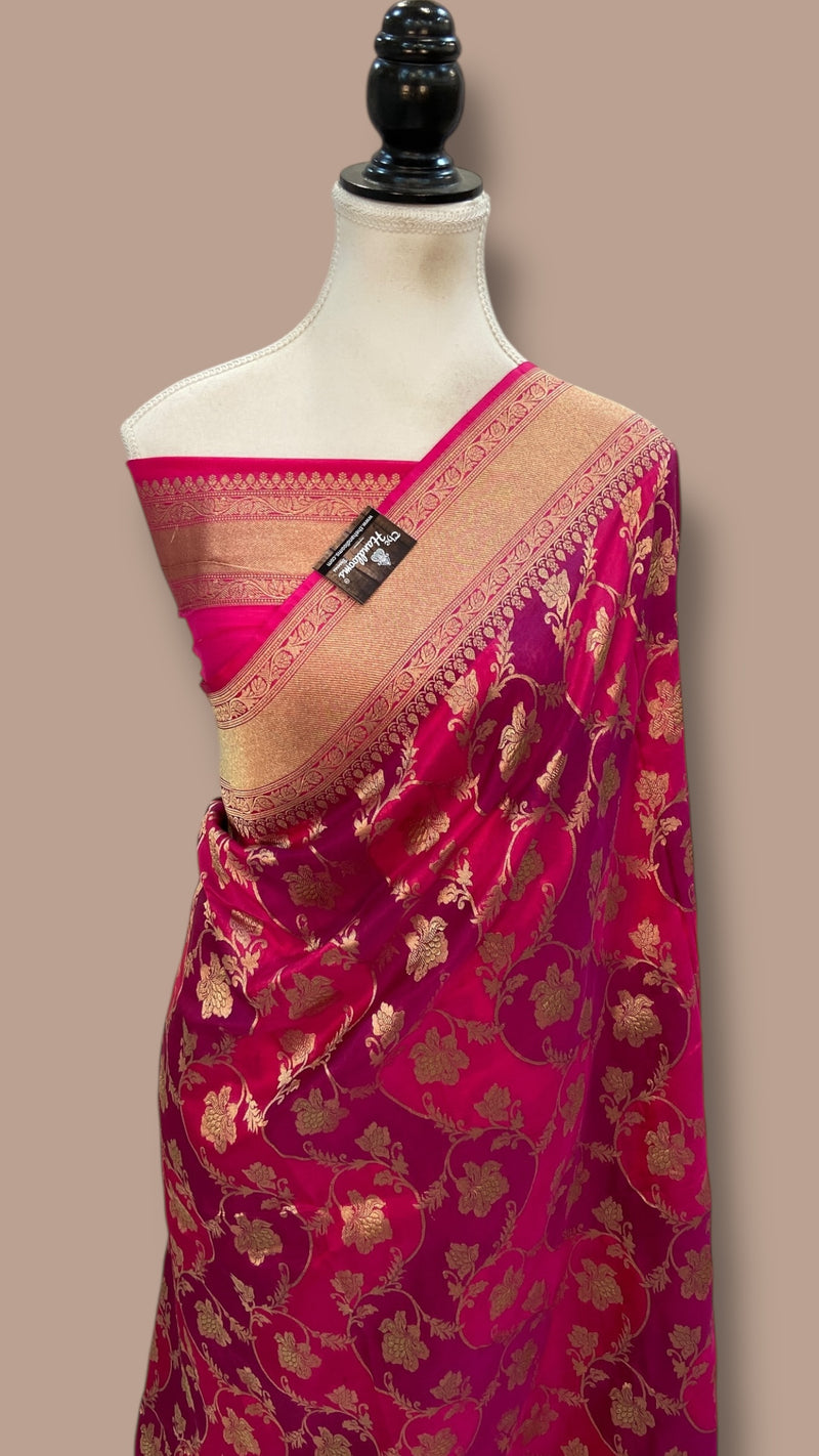 Multicolor Pure Katan Silk Banarasi Handloom Saree - All over Jaal Work With Rangkart