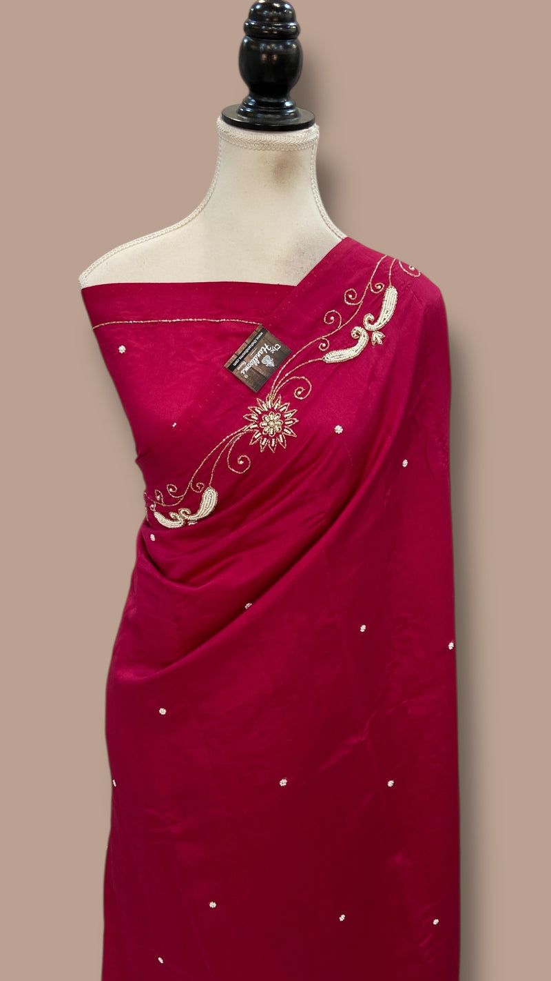 Pure Moonga Georgette Handloom Banarasi Saree With Handwork - The Handlooms