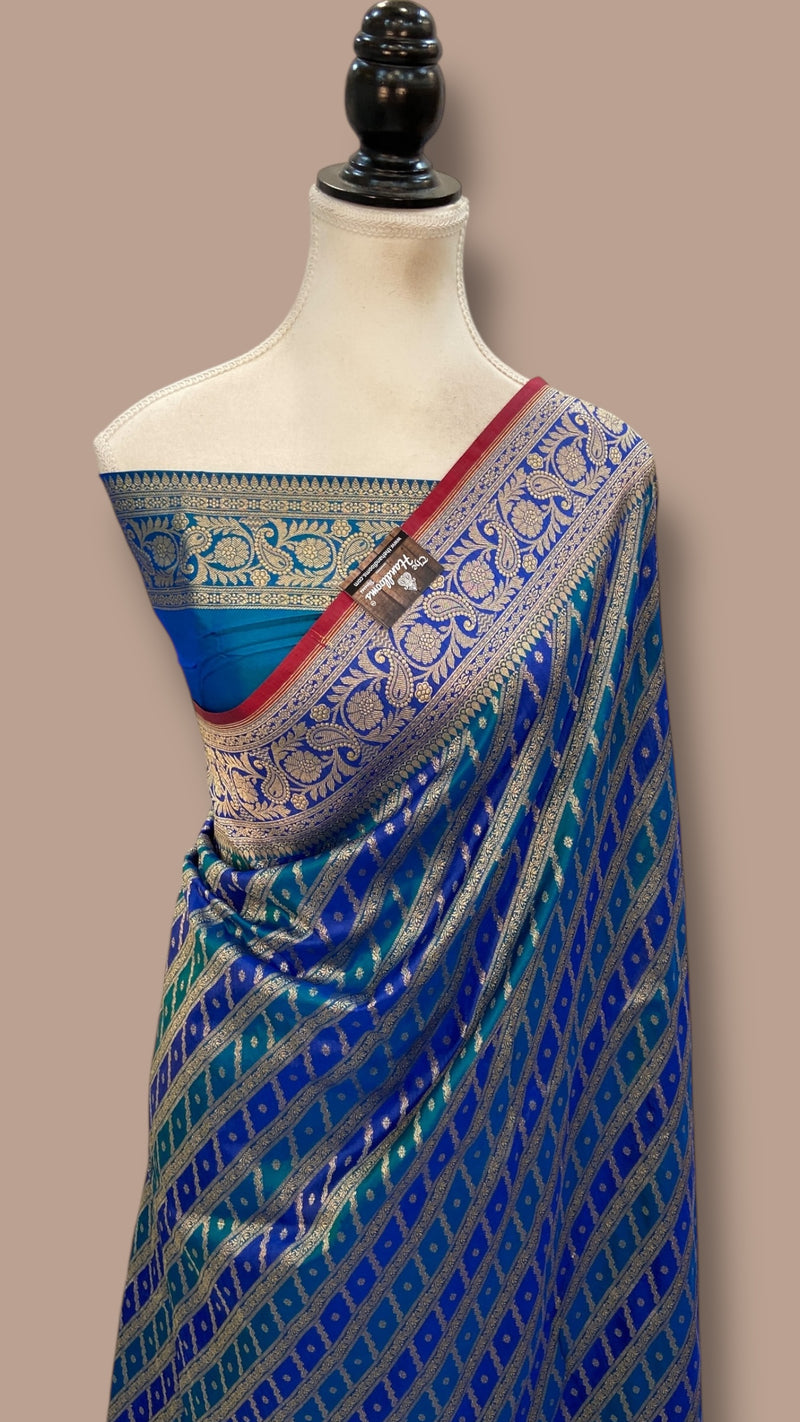 Multicolor Pure Katan Silk Banarasi Handloom Saree - All over Jaal Work With Rangkart