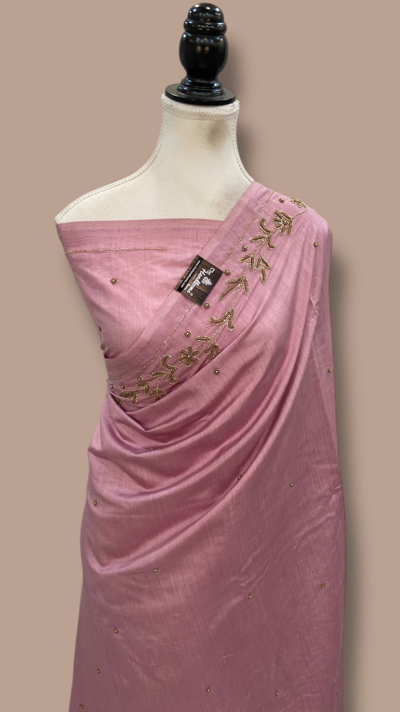 Pure Moonga Georgette Handloom Banarasi Saree With Handwork - The Handlooms