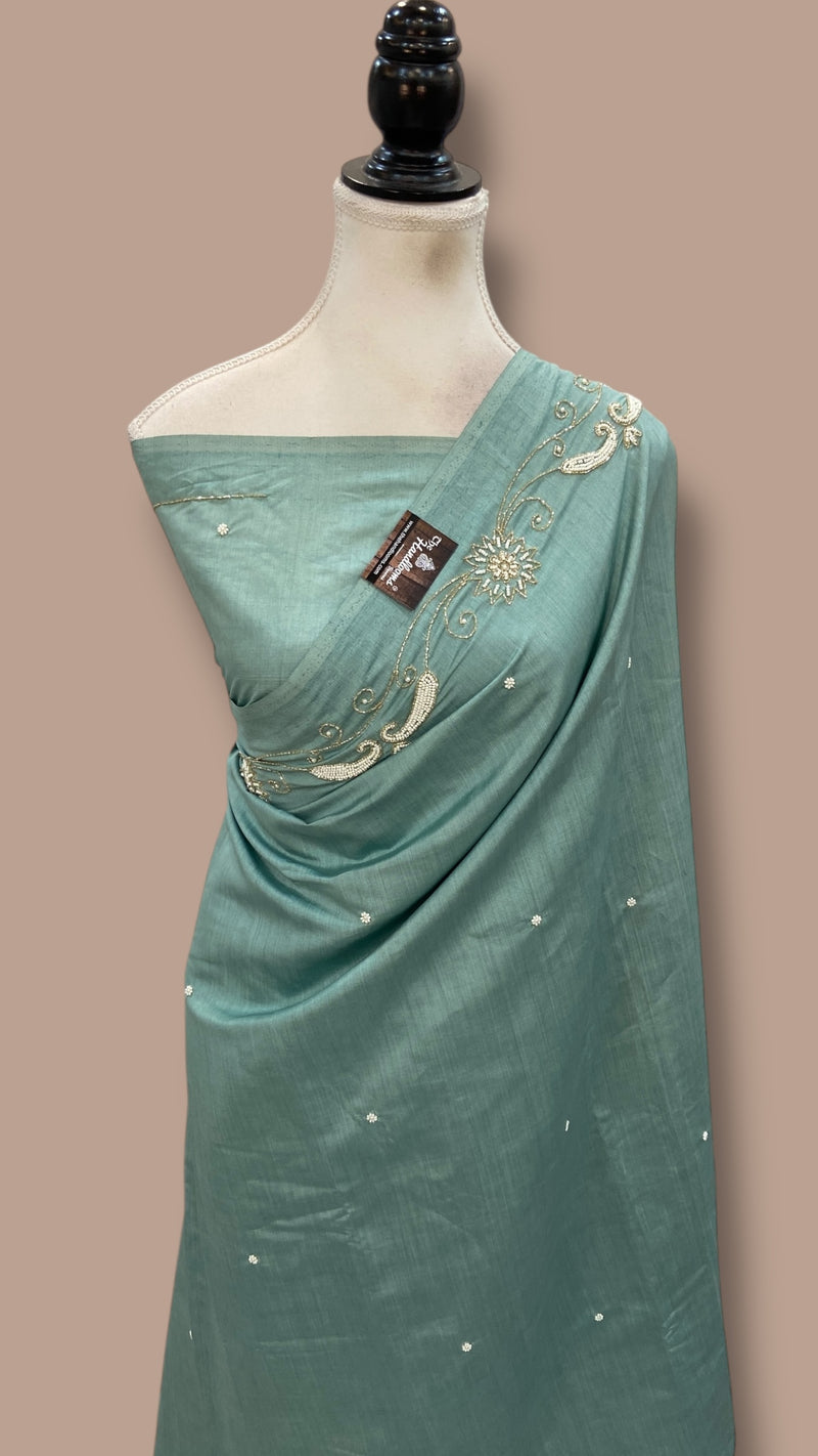 Pure Moonga Georgette Handloom Banarasi Saree With Handwork - The Handlooms