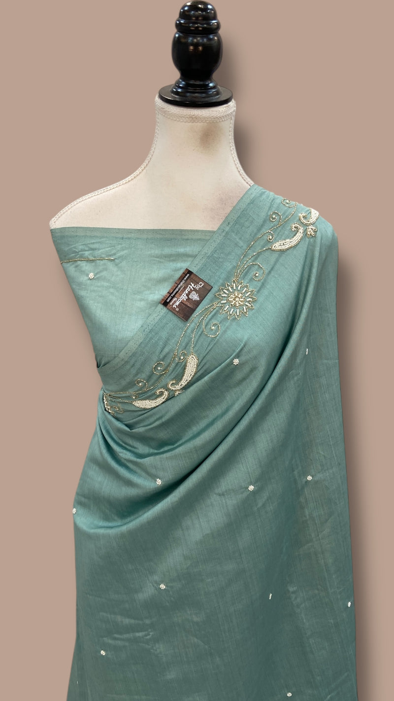 Pure Moonga Georgette Handloom Banarasi Saree With Handwork - The Handlooms