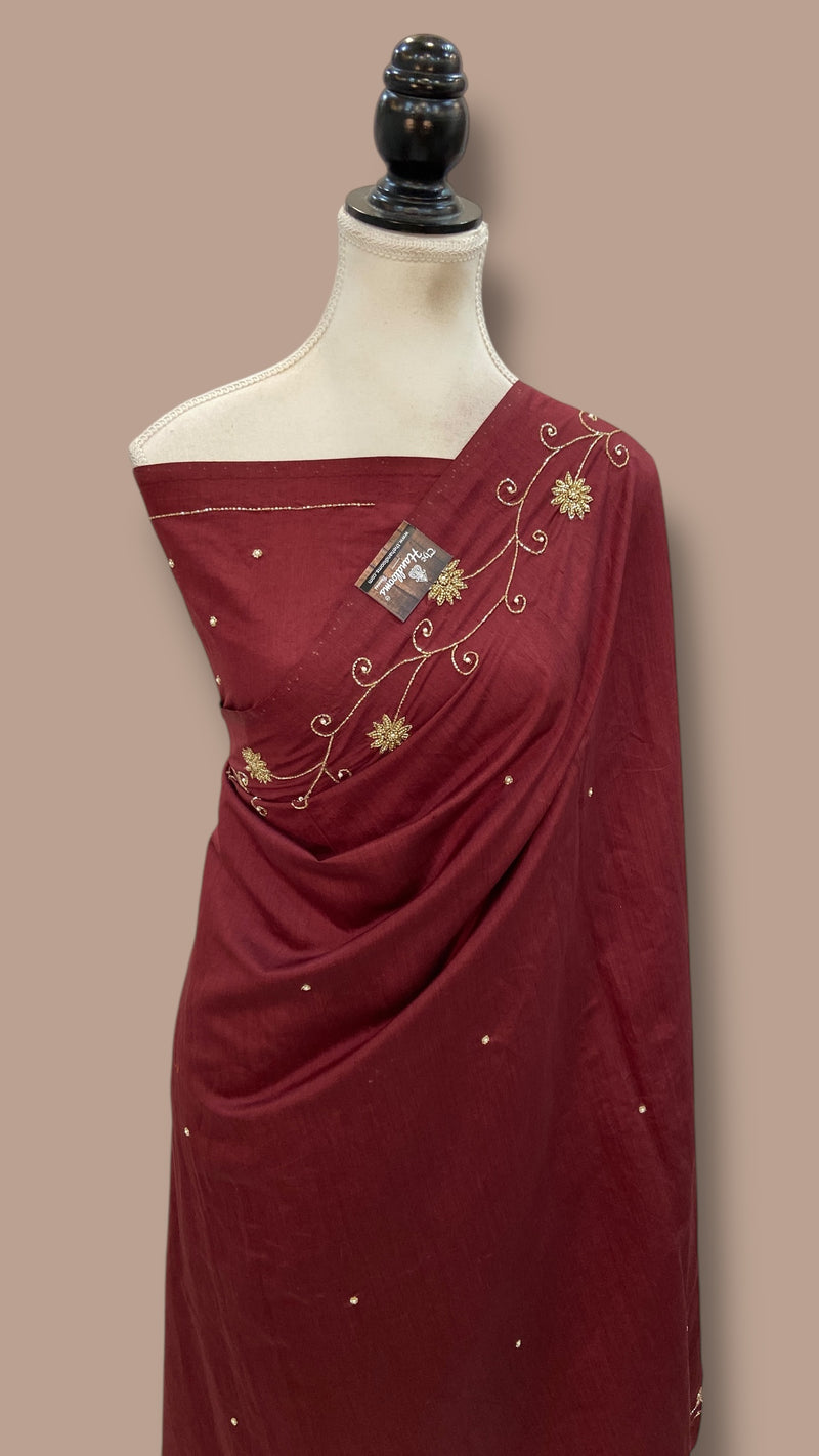 Pure Moonga Georgette Handloom Banarasi Saree With Handwork - The Handlooms