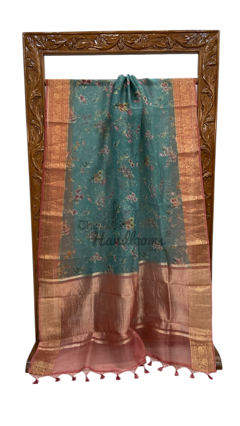 Pure Organza Handloom Banarasi Saree - Digital Print - The Handlooms