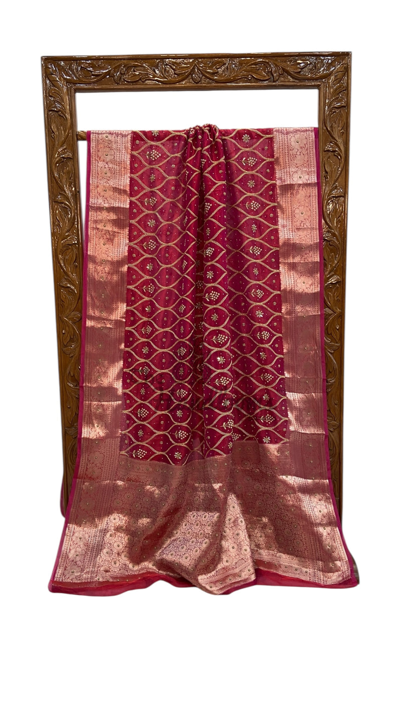 Pure Kora Tissue Handloom Banarasi Saree - Handwork