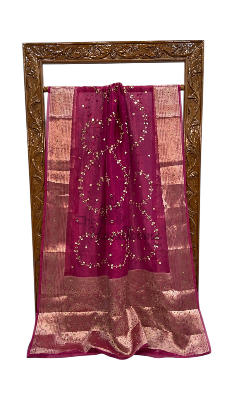 Pure Kora Tissue Handloom Banarasi Saree - Handwork