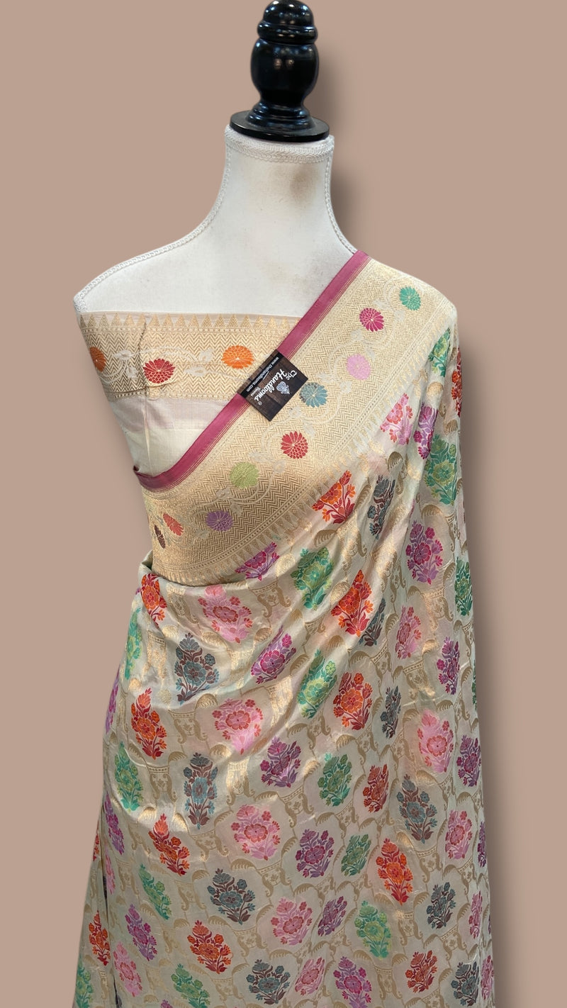 Pure Katan Silk Banarasi Handloom Saree - All Over Meenakari kadiyal Jaal Work