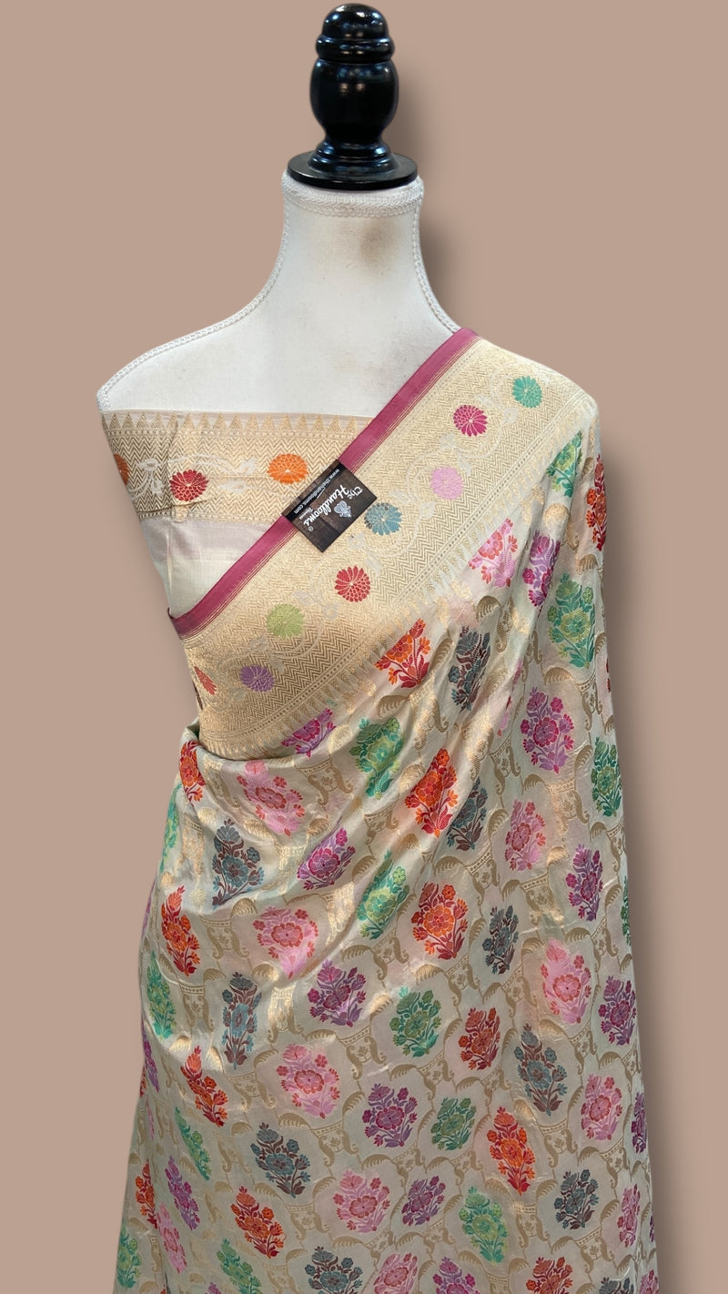 Pure Katan Silk Banarasi Handloom Saree - All Over Meenakari kadiyal Jaal Work