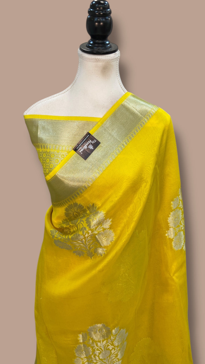 Yellow Pure Kora Handloom Banarasi Saree - The Handlooms