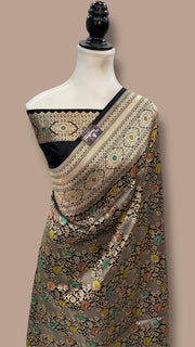 Regal Pure Katan Silk Banarasi Saree – Handwoven Tanchui Brocade with Meenakari Work - The Handlooms