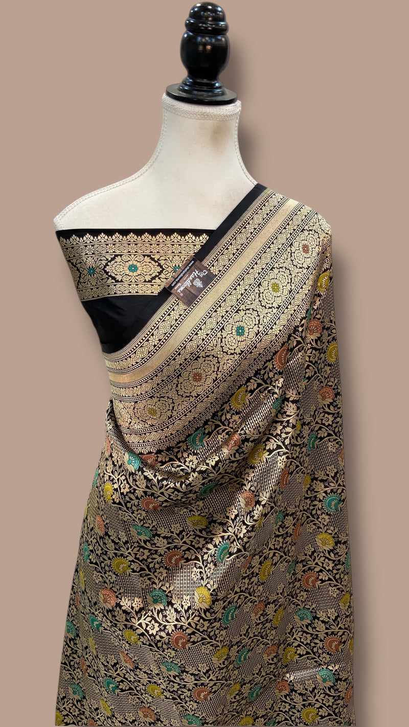 Regal Pure Katan Silk Banarasi Saree – Handwoven Tanchui Brocade with Meenakari Work - The Handlooms