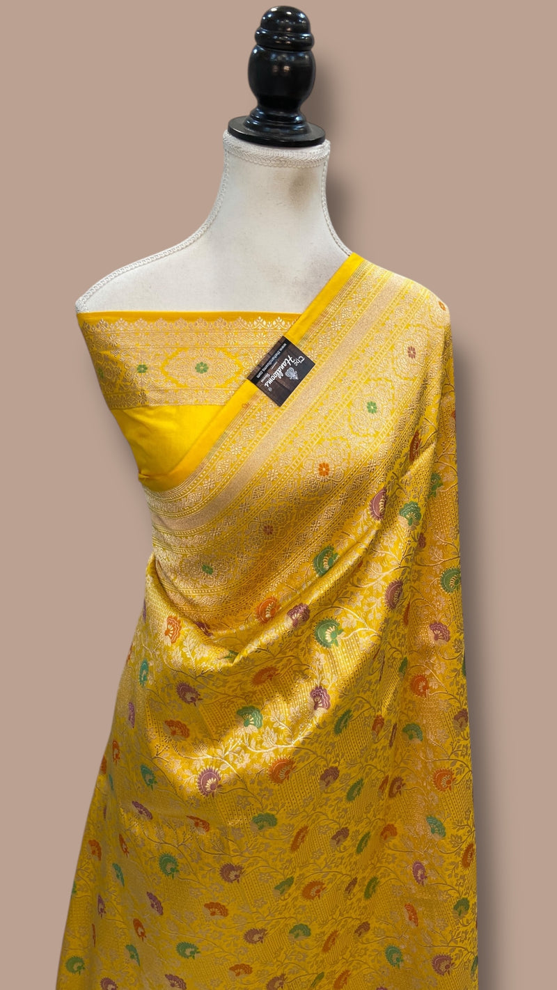 Regal Pure Katan Silk Banarasi Saree – Handwoven Tanchui Brocade with Meenakari Work - The Handlooms