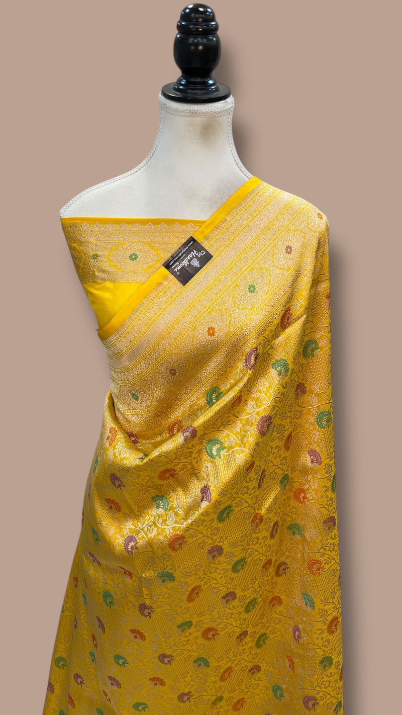 Regal Pure Katan Silk Banarasi Saree – Handwoven Tanchui Brocade with Meenakari Work - The Handlooms