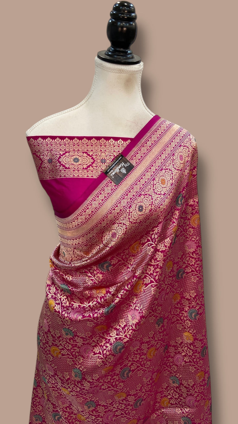 Regal Pure Katan Silk Banarasi Saree – Handwoven Tanchui Brocade with Meenakari Work - The Handlooms