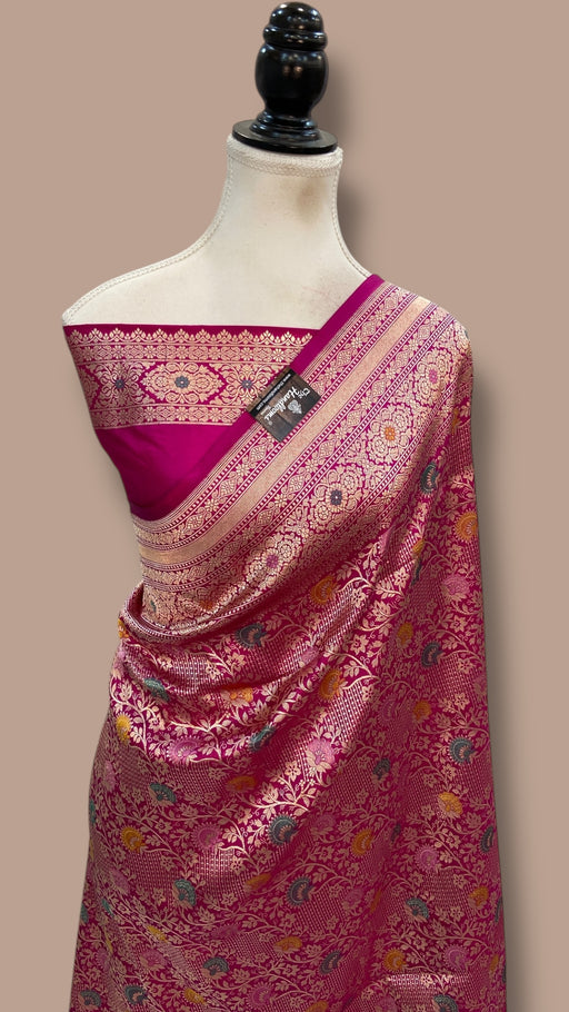 Regal Pure Katan Silk Banarasi Saree – Handwoven Tanchui Brocade with Meenakari Work - The Handlooms