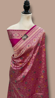 Regal Pure Katan Silk Banarasi Saree – Handwoven Tanchui Brocade with Meenakari Work - The Handlooms