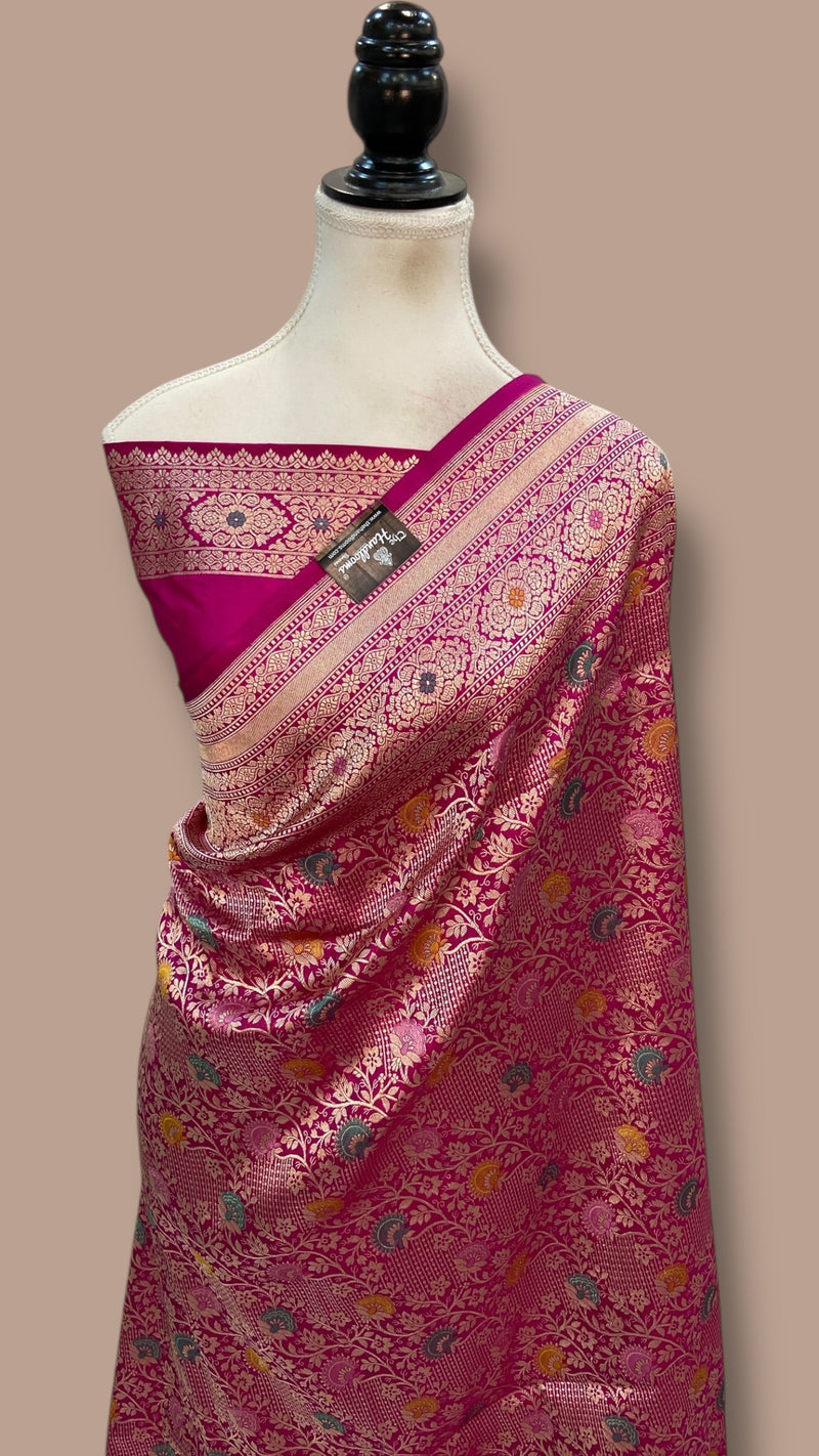 Regal Pure Katan Silk Banarasi Saree – Handwoven Tanchui Brocade with Meenakari Work - The Handlooms