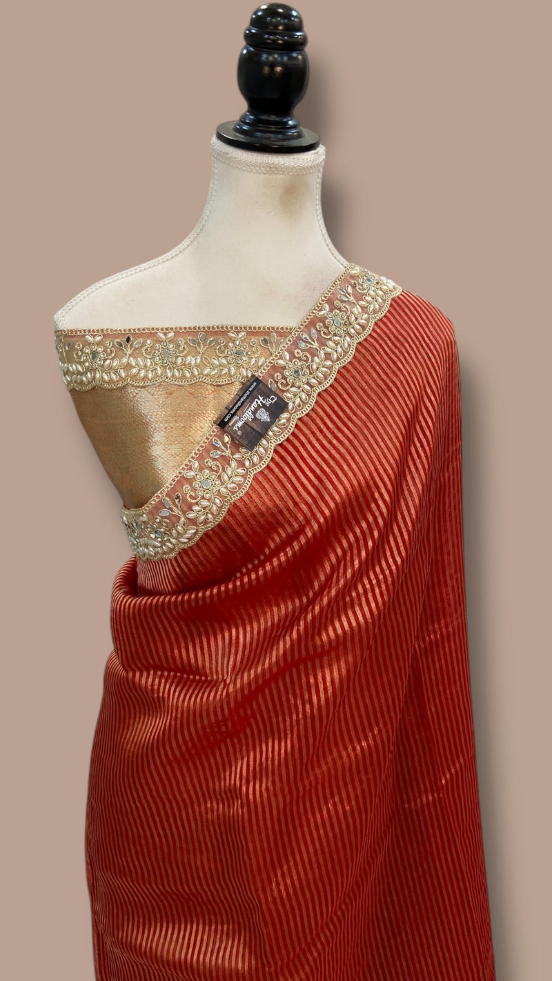Pure Kora Tissue Handloom Banarasi Saree With Lace
