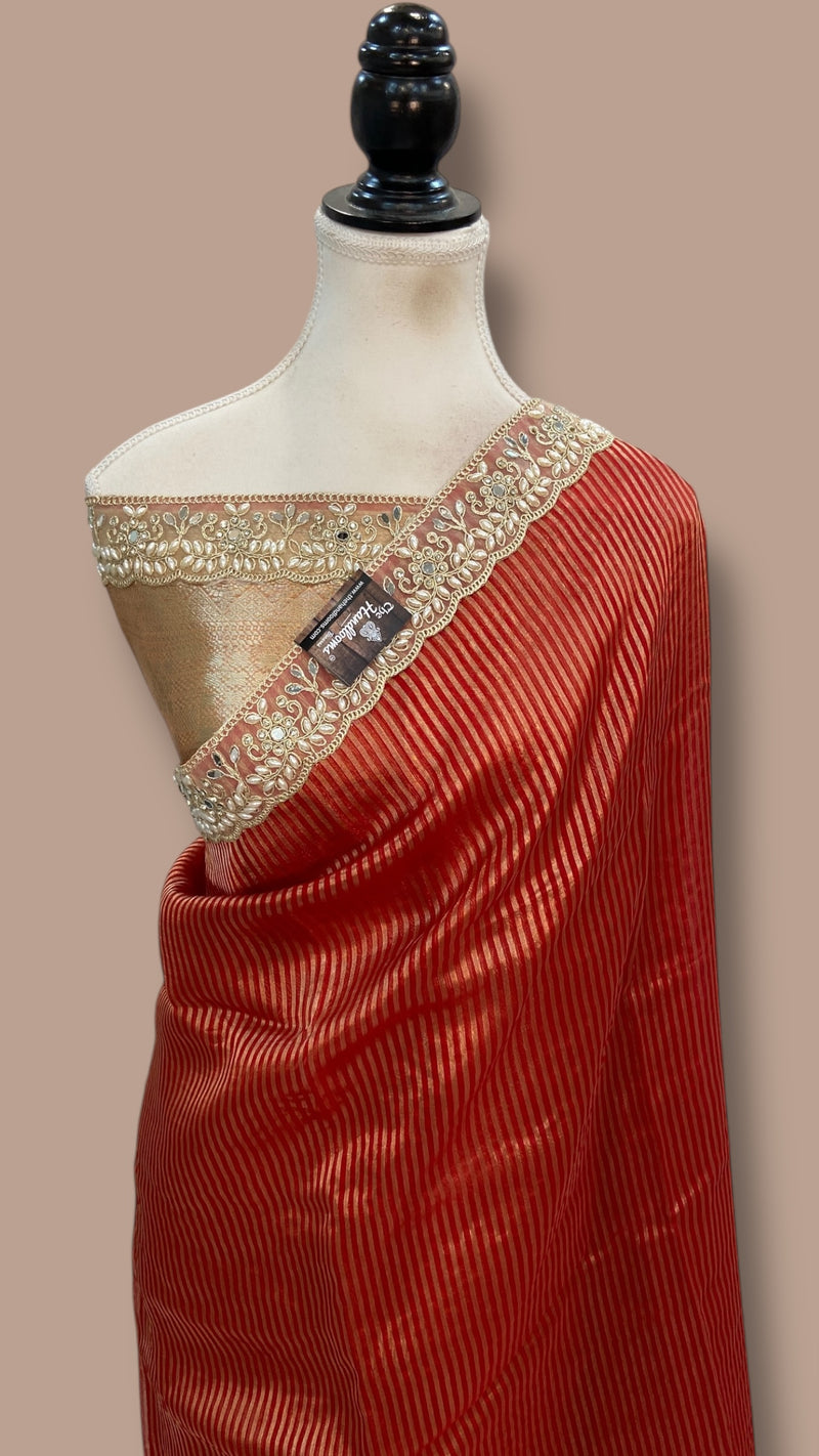 Pure Kora Tissue Handloom Banarasi Saree With Lace