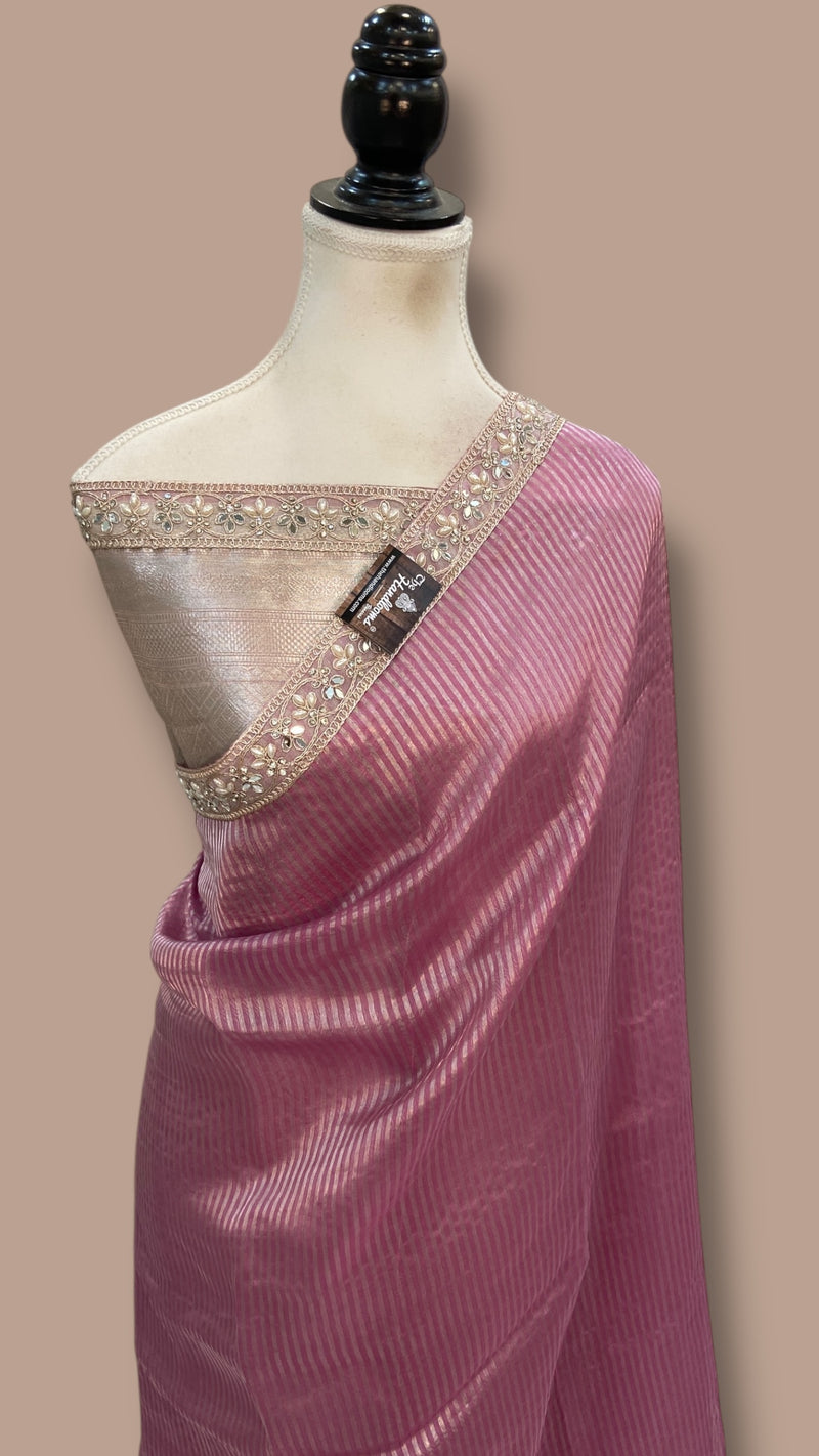 Pure Kora Tissue Handloom Banarasi Saree With Lace