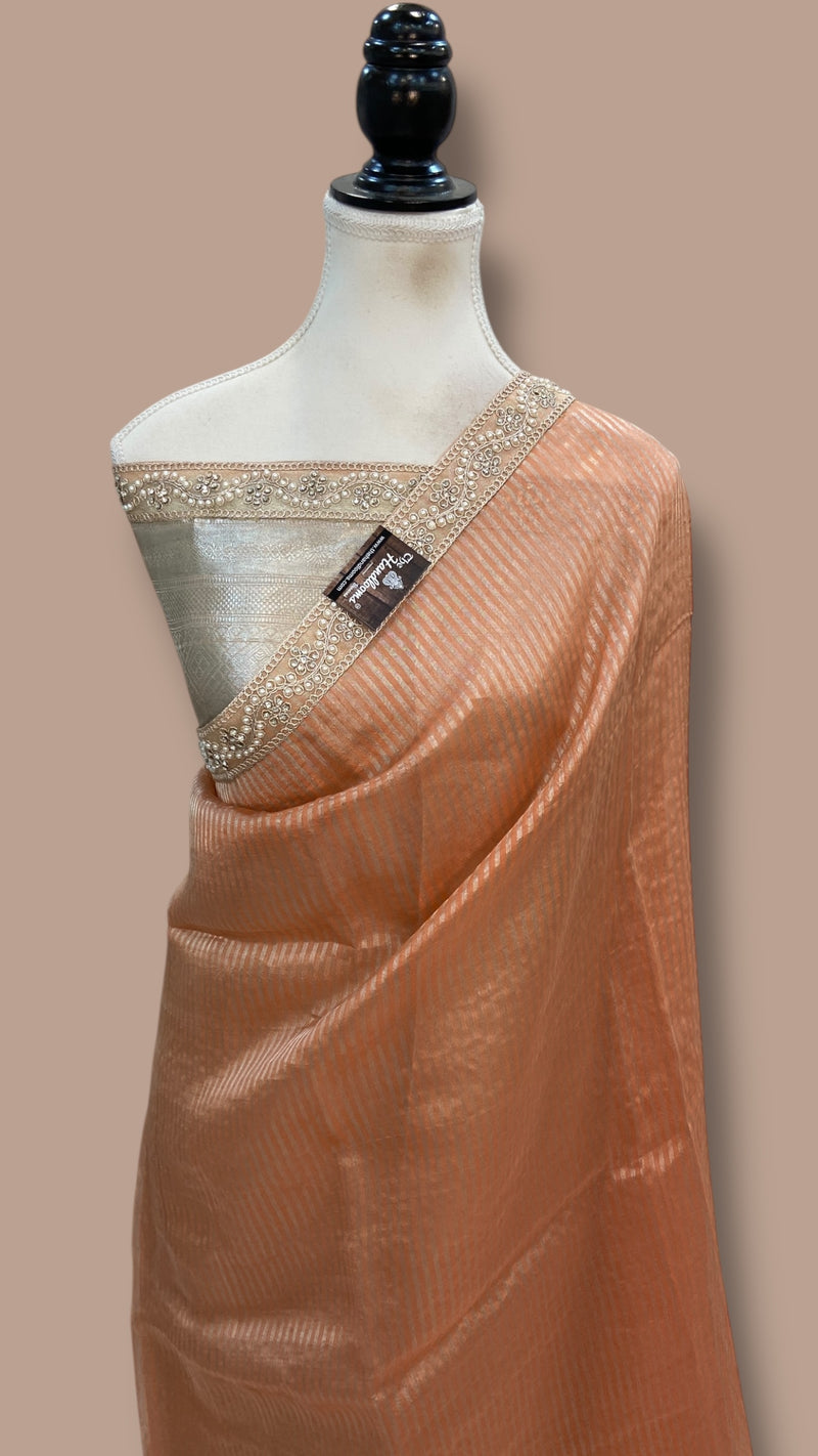 Pure Kora Tissue Handloom Banarasi Saree With Lace