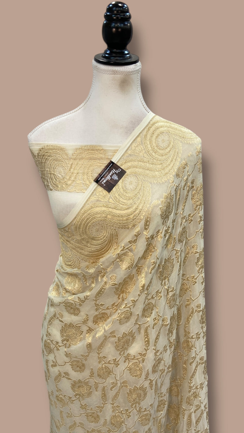 Khaddi Georgette Handloom Banarasi Saree - The Handlooms