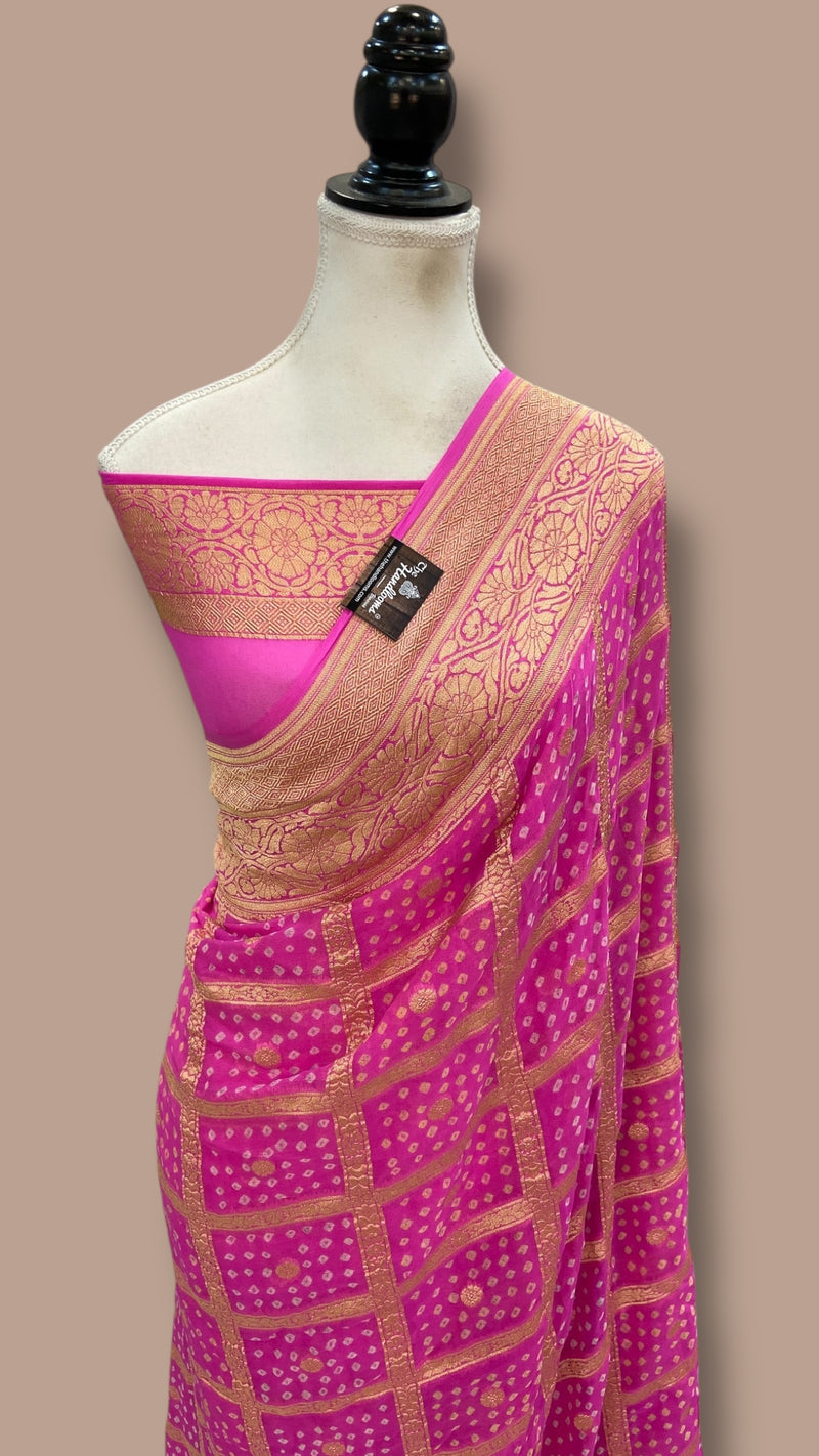 Pure Georgette Banarasi Bandhej Handloom Saree