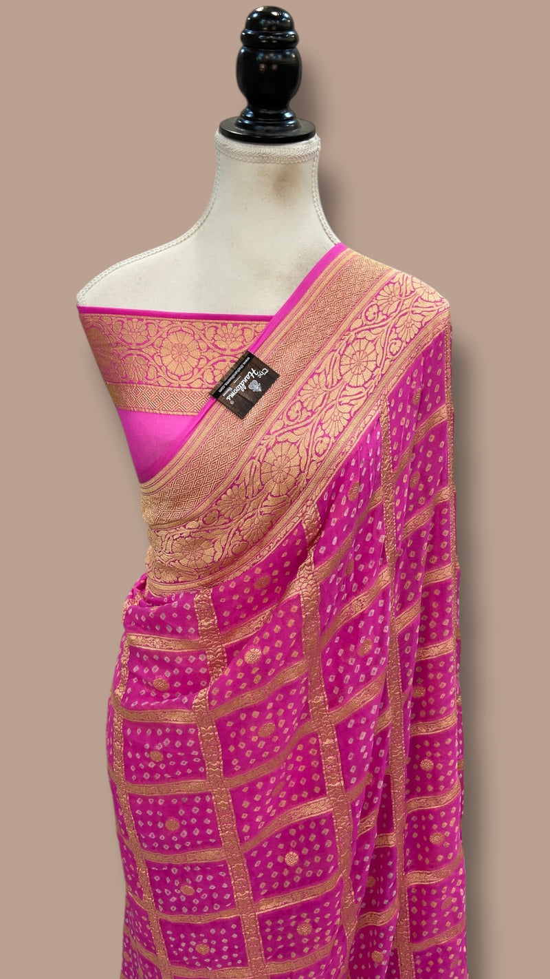 Pure Georgette Banarasi Bandhej Handloom Saree