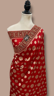 Pure Katan Silk Banarasi Handloom Saree - All Over Jaal Work With Lace - The Handlooms