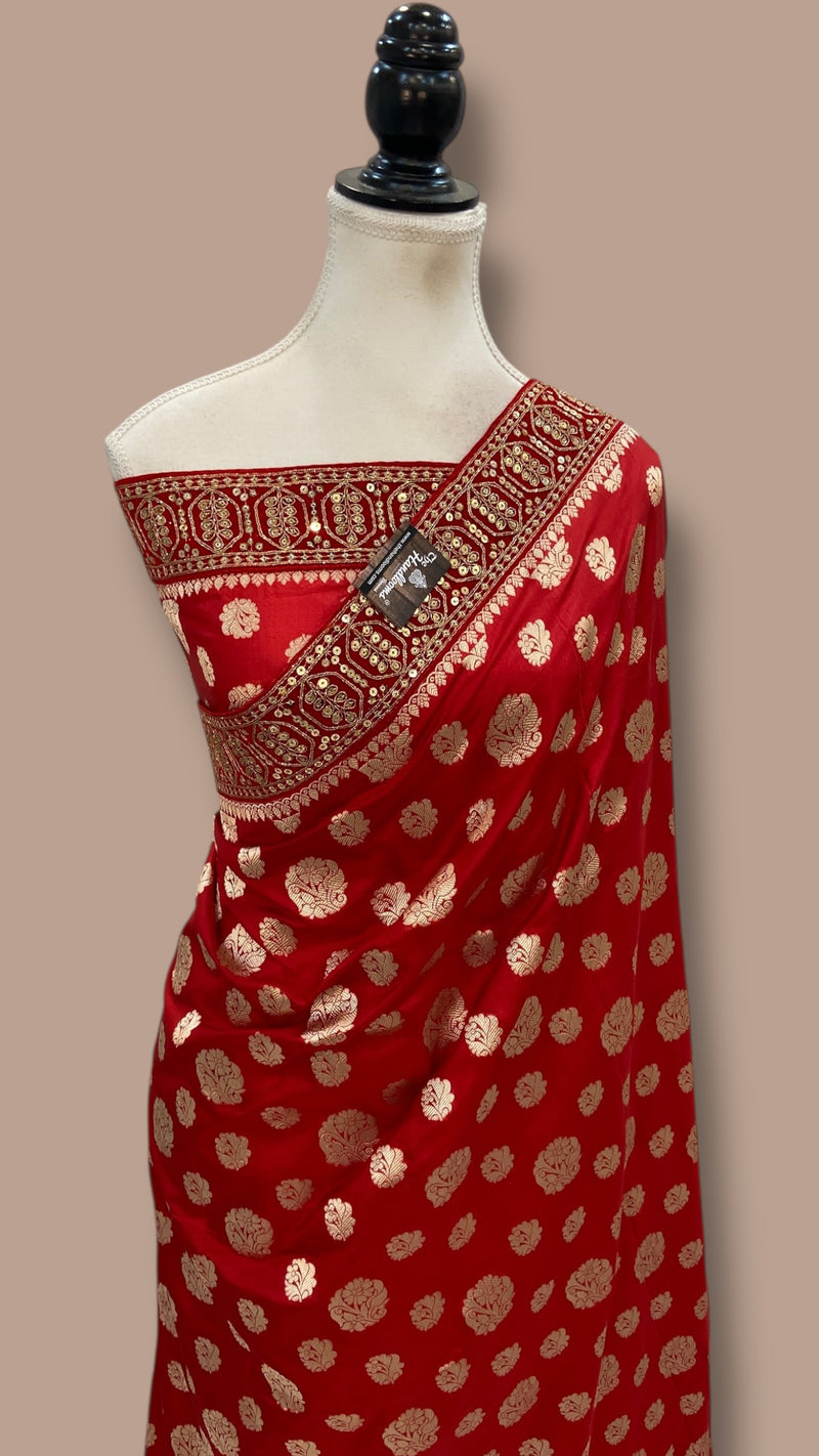 Pure Katan Silk Banarasi Handloom Saree - All Over Jaal Work With Lace - The Handlooms