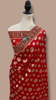 Pure Katan Silk Banarasi Handloom Saree - All Over Jaal Work With Lace - The Handlooms